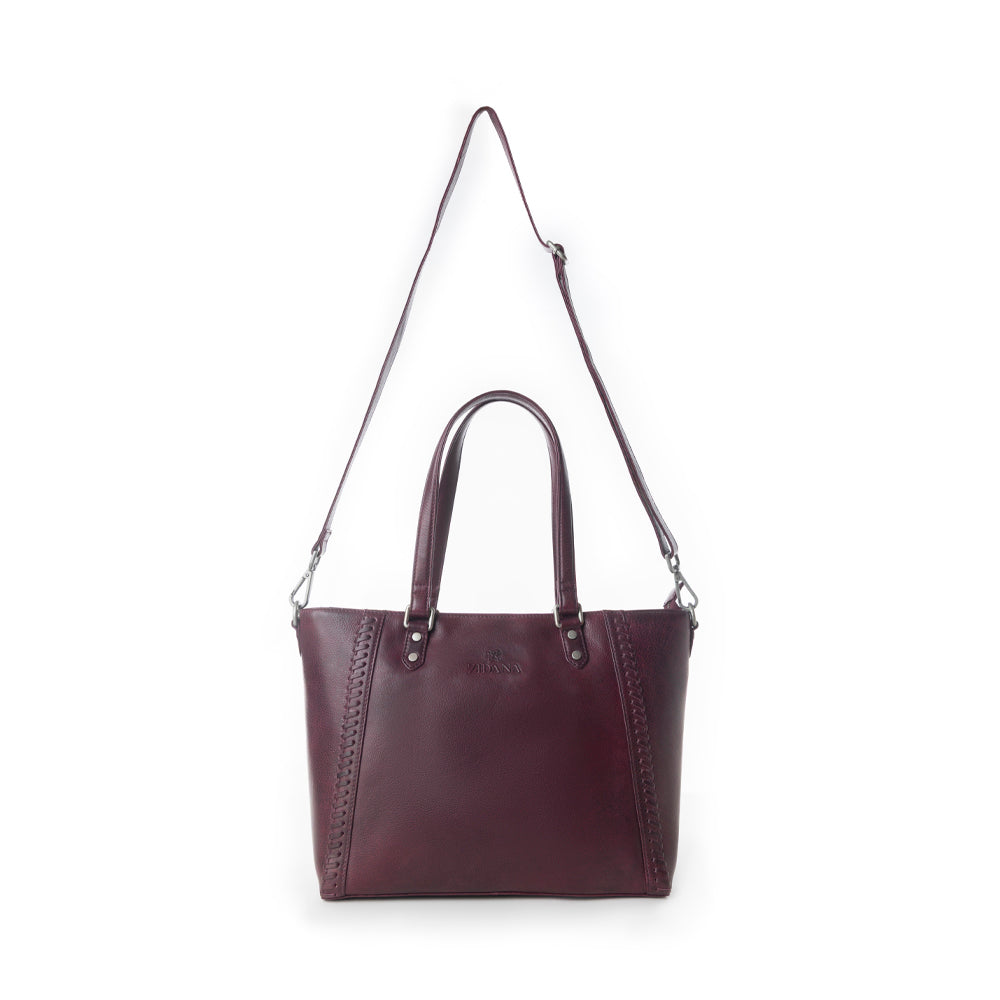Myra Zidana Arista Bloom Veg Tanned Leather Handbag in Noire Berry