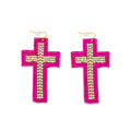 Beaded Cross Dangle Earrings in Magenta
