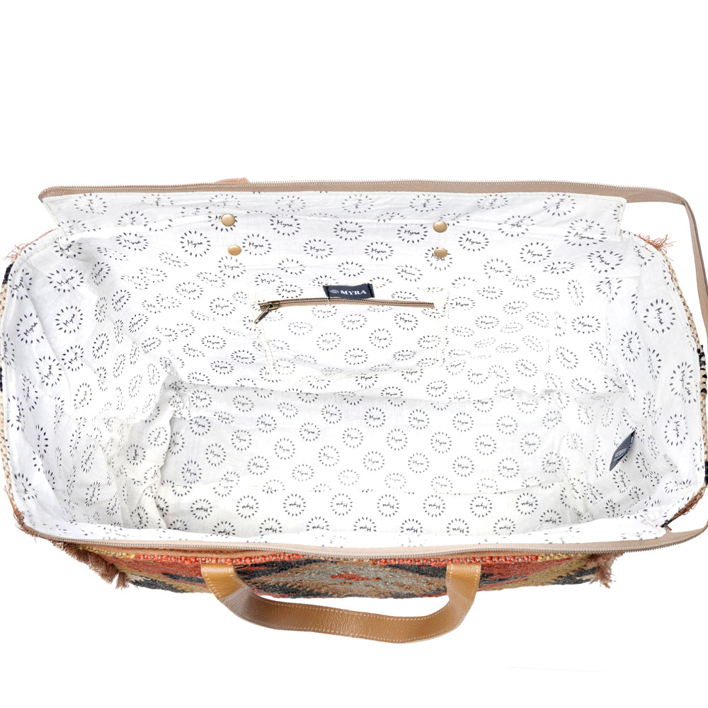 Myra Kaliko Hill Canvas Weekender Bag for Women Handwoven Boho Print with Dual Shoulder Handles