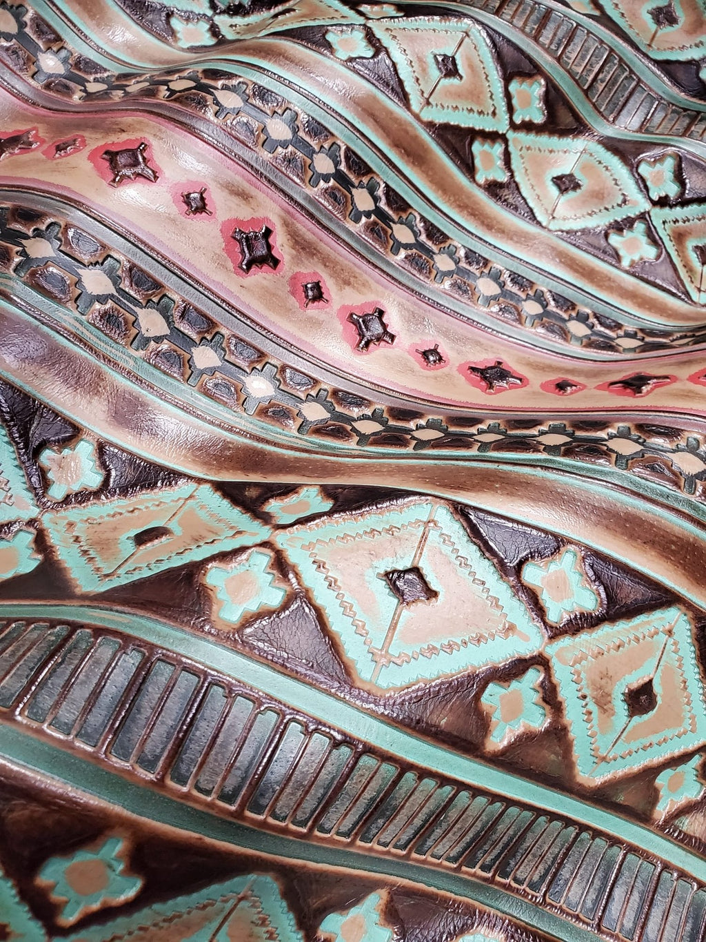 Navajo Embossed Leather Hat Band Only w/ Turquoise Slab 950e