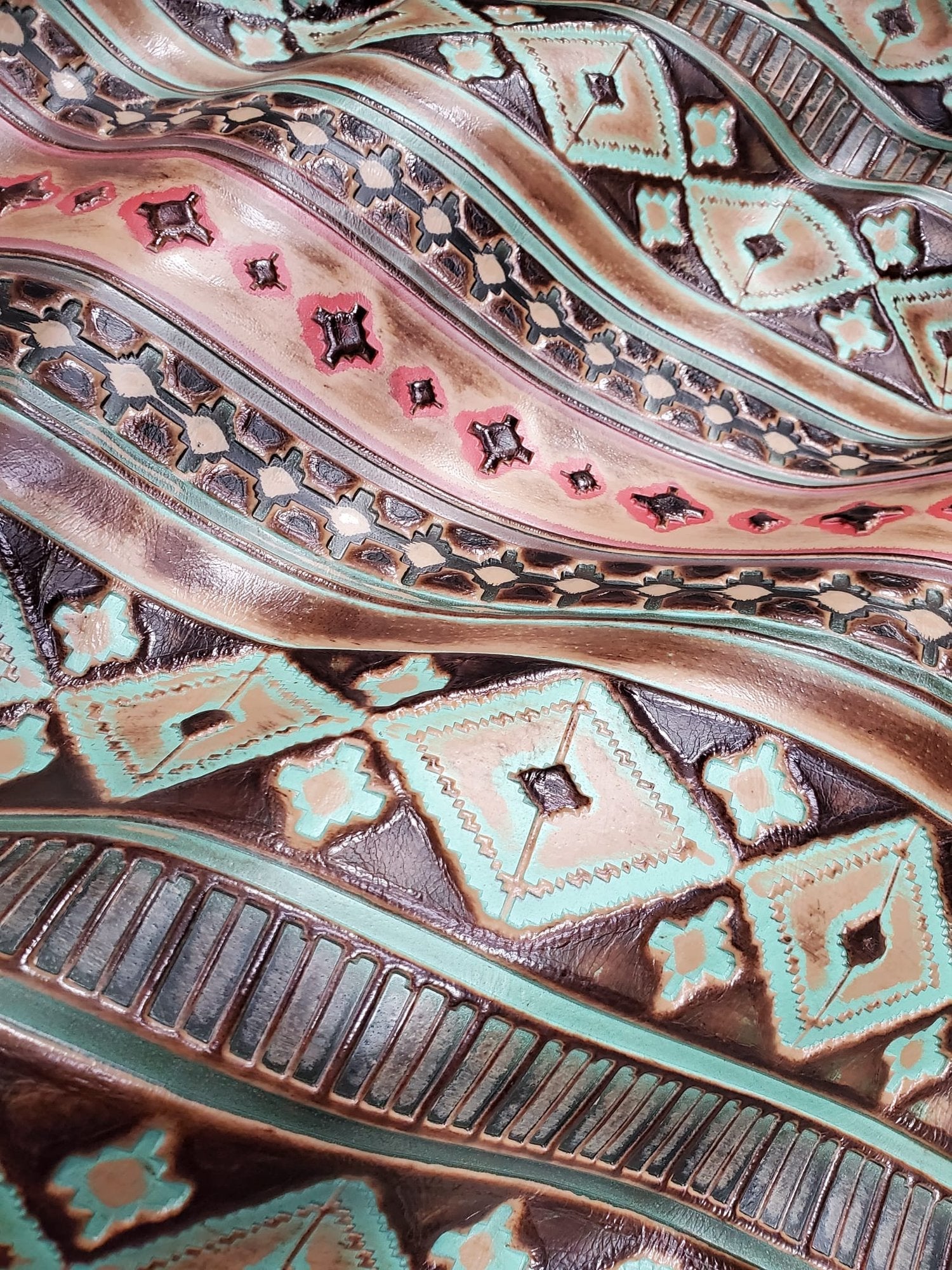 Navajo Embossed Leather Hat Band Only w/ Turquoise Slab 950e