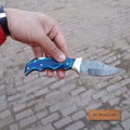 Handmade Damascus Pocket Knife | Colored Pakka Wood Folding EDC Knife