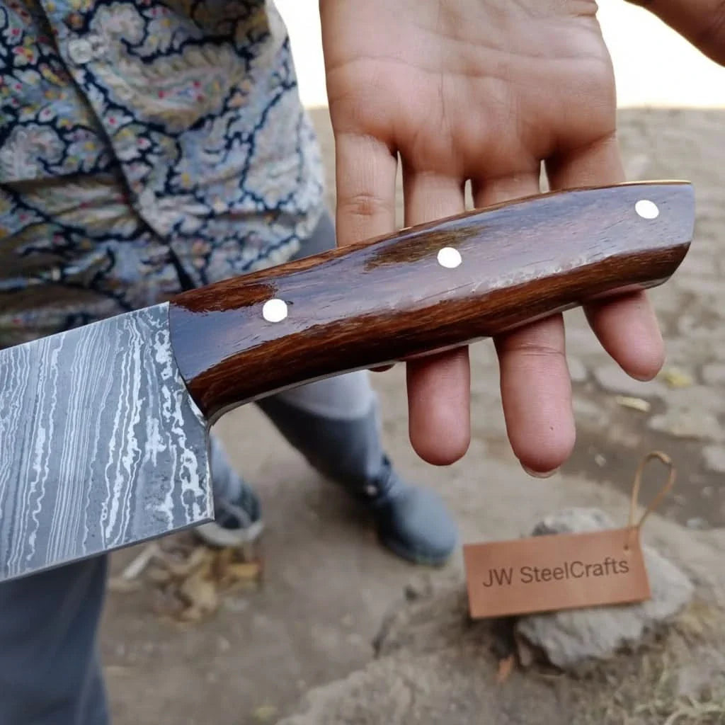 Hand-Forged 7-Inch Damascus Cleaver Knife with Rosewood Handle (12-Inch Overall)