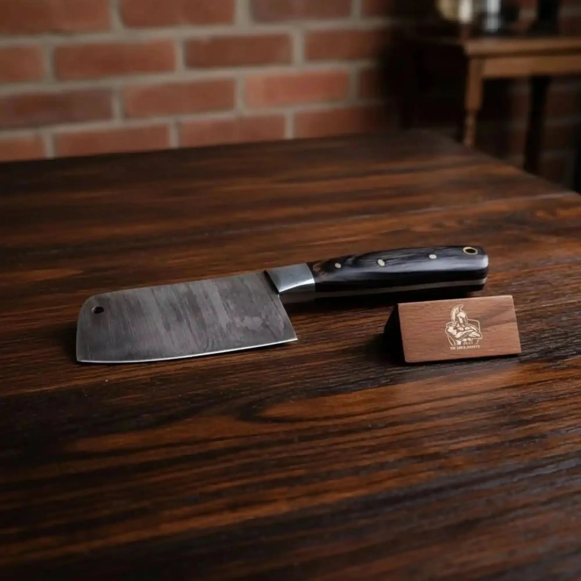 7-Inch Damascus Cleaver Knife with Twisted Blade Grey Pakka Wood Handle