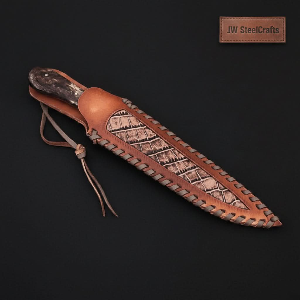 Custom Handmade Damascus Steel Boning Knife With Colour Bone Handle  with Leather Sheath DK-0045