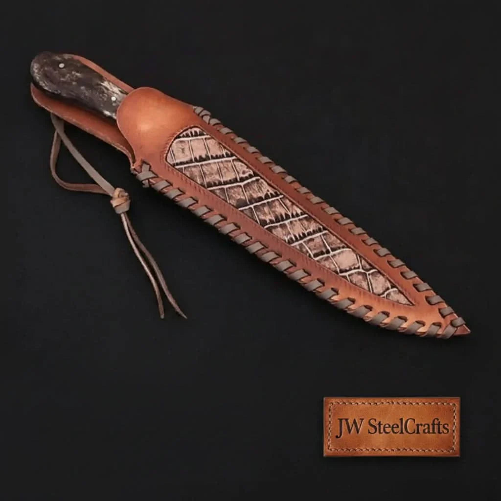 Custom Handmade Damascus Steel Boning Knife With Colour Bone Handle  with Leather Sheath DK-0045