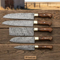 5-piece twisted Damascus cleaver, Nakiri, and chef knife set – pakka wood handle with brass bolster