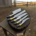Damascus Chef Knife Set – 5-Piece Camel Bone & Black Micarta Handle Collection