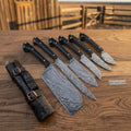 6-Piece Damascus Chef Knife Set – Japanese Chef Collection with Full Tang Blades & Leather Roll
