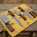 6-Piece Damascus Kitchen Set: Cleaver, Chef, Utility & Skinner Blades with Rosewood Handles