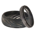 Damascus Steel Wedding Ring Set for Couples Black Pattern Wedding Bands