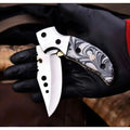 Marble Resin Folding Pocket Knife with Genuine Leather Sheath