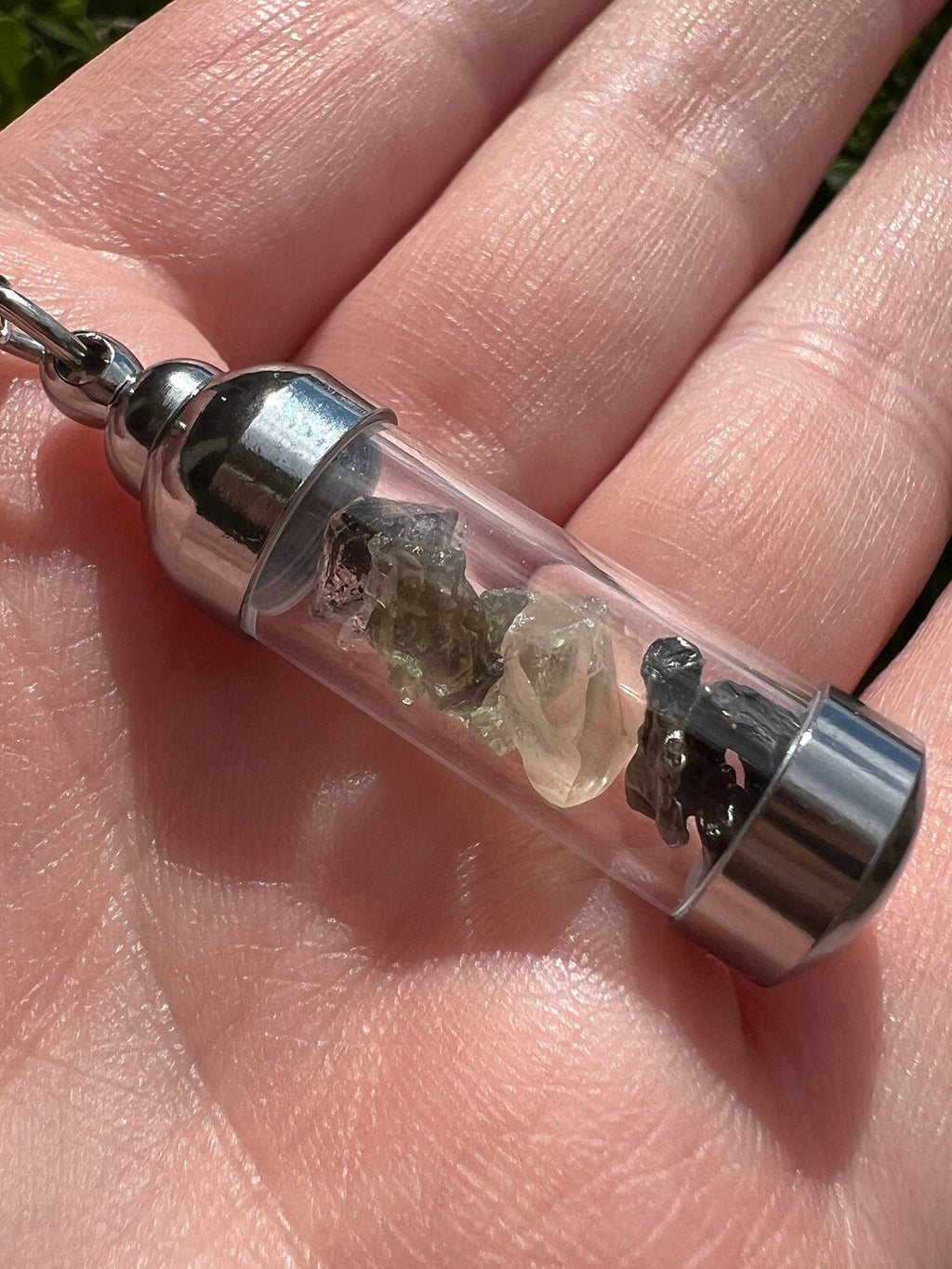 Moldavite Herkimer Diamond Meteroite Libyan Desert Glass Pendant | Iron Campo del Cielo Raw Tektite Jewelry Vial Necklace | Transformation