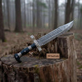 Coffin Handle Bowie Knife, Clip Point Damascus Blade, Hand Engraved Western Frontier Bowie, Custom Handmade Knife JW SteelCrafts