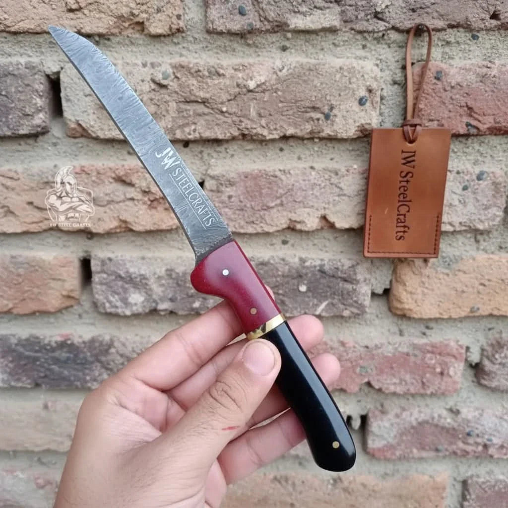 Handmade Damascus Boning Knife, JW SteelCrafts, Full Tang Fillet with Micarta and Resin Handle