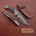 Handmade Damascus Folding Knife with Dark Wood Handle & Spine Jimping – Custom EDC Pocket Knife by JW SteelCrafts