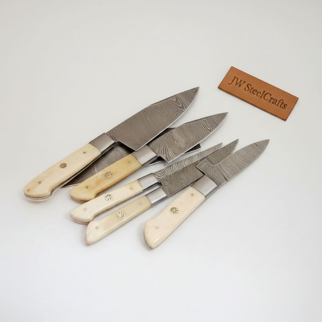 6-Pc Damascus Knife Set: Gyuto, Santoku, Nakiri, Boning, Utility, Paring Knives + Leather Roll