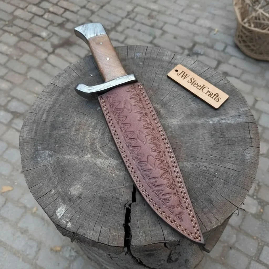 Handcrafted Frontier Bowie Knife in Forged Damascus Steel with Lace Wood Handle