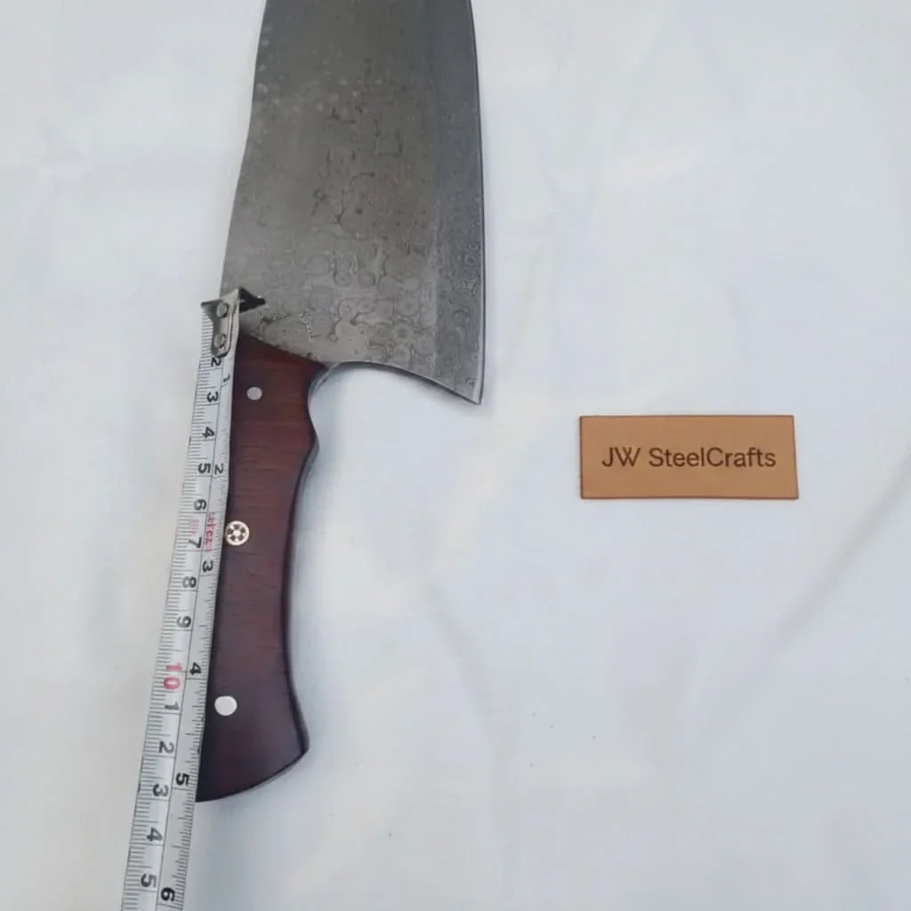 10 Inch Chinese-Style Vegetable Cleaver — Textured Damascus Blade with Rosewood Handle (11-Inch Overall)