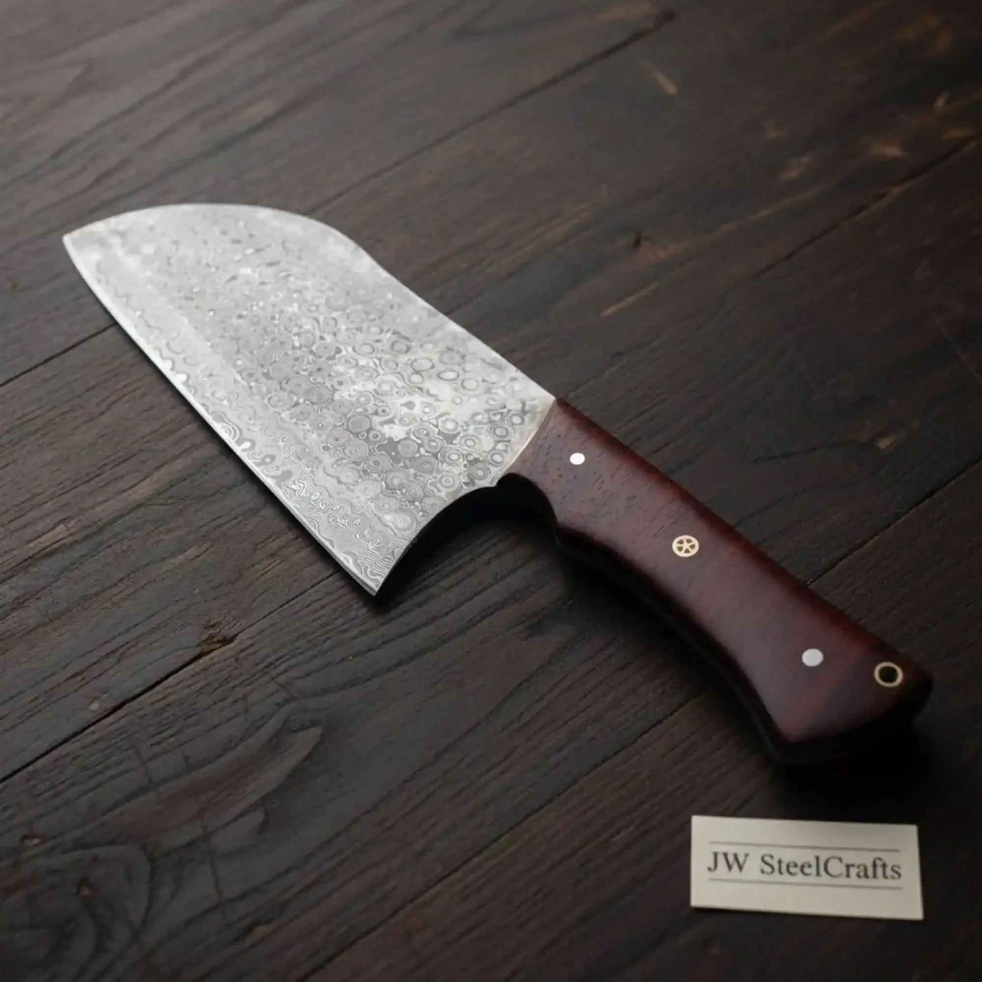 10 Inch Chinese-Style Vegetable Cleaver — Textured Damascus Blade with Rosewood Handle (11-Inch Overall)