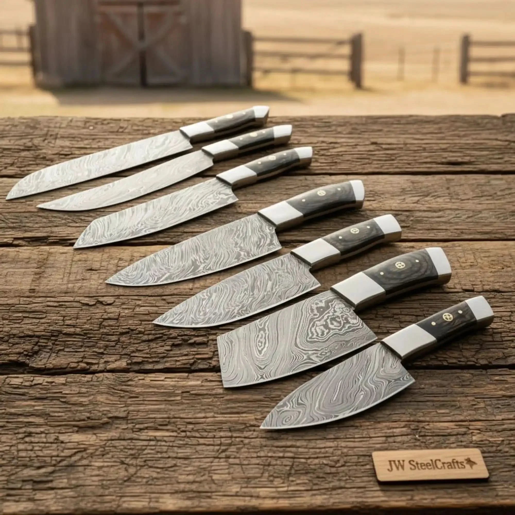 7-Piece Damascus Kitchen Knife Set - Professional Chef Collection with Dark Pakka Wood Handle