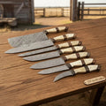 7-Piece Damascus Kitchen Knife Set — Cleaver, Gyuto, Santoku, Bunka, Utility & Paring Knife with Bone and Rosewood Handles | JW SteelCrafts
