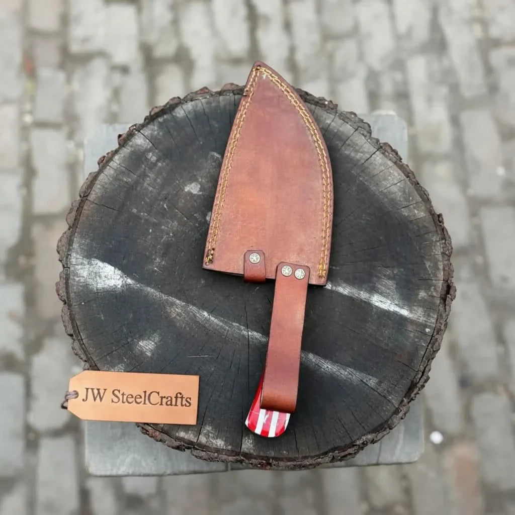 Damascus Ko-Santoku Knife with Hammered Blade and USA Flag Handle