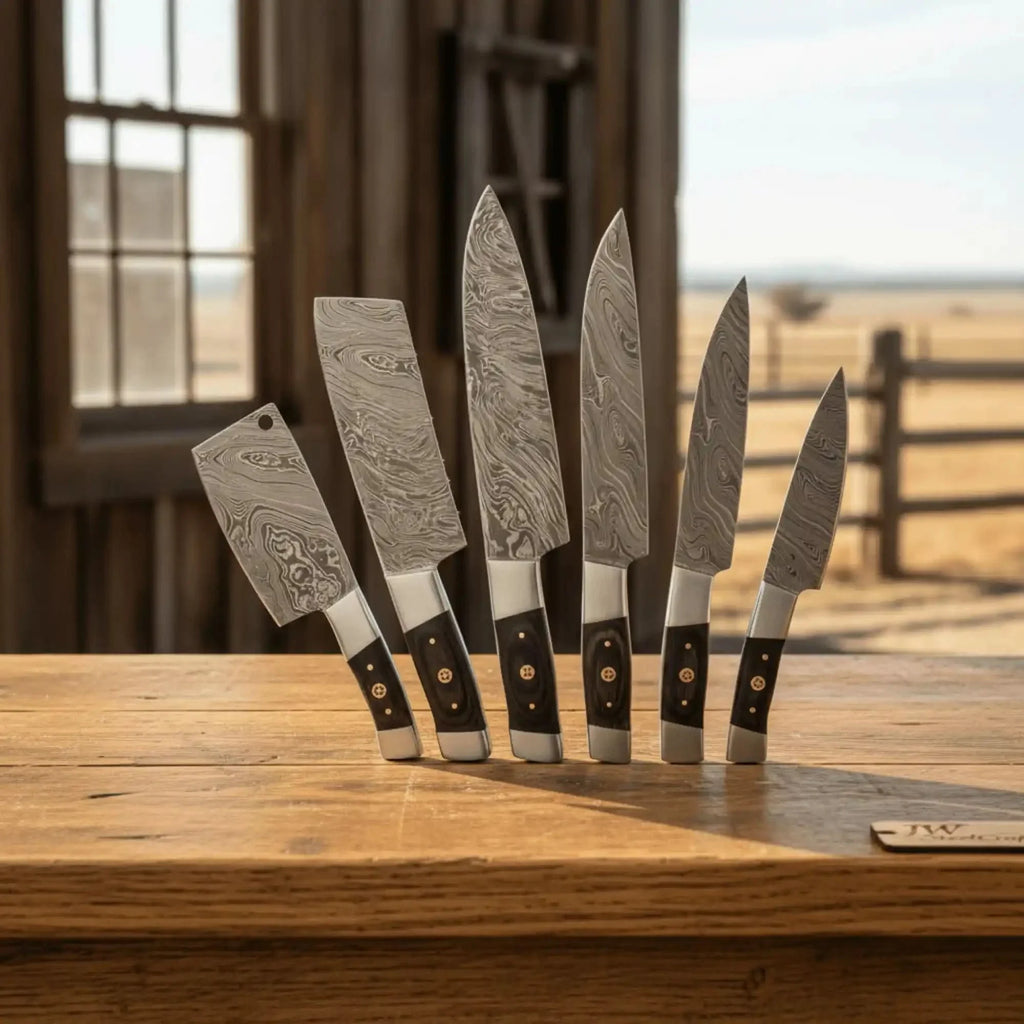 7-Piece Damascus Kitchen Knife Set - Professional Chef Collection with Dark Pakka Wood Handle