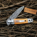 Handmade Damascus Steel Folding Knife with Olive Wood Handle – Pocket Knife for Everyday Carry & Gift