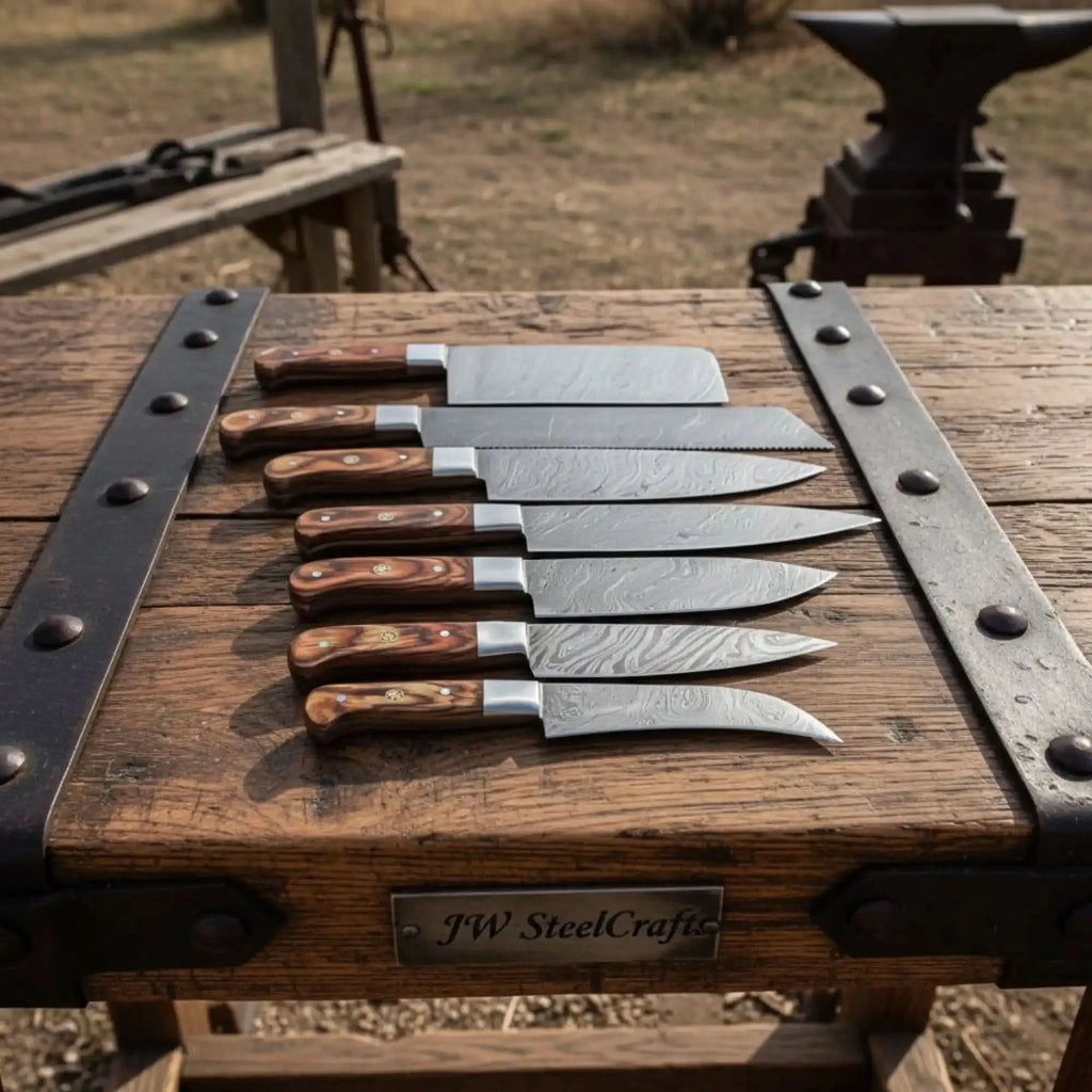 HANDMADE Damascus steel Blades kitchen knife chef knife 7 piece set